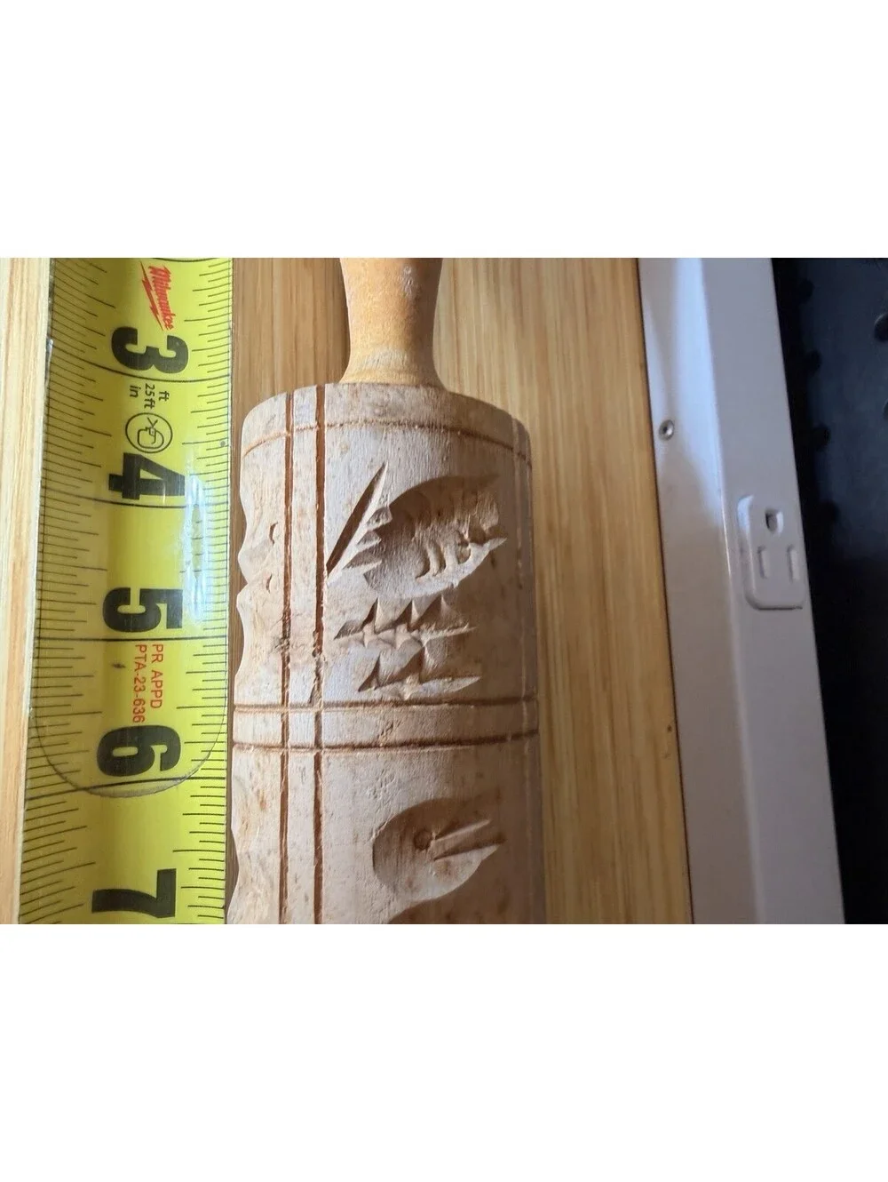 Wooden Carved German Springerle Rolling Pin Farmhouse Rustic Primitive 13” VTG